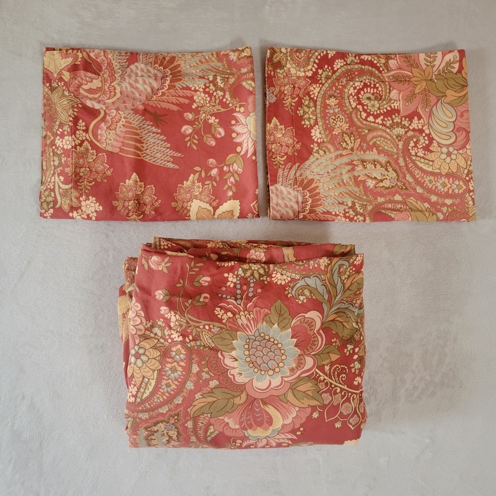 Pottery Barn Clara Palampore Full Queen Duvet Cover/ Shams Set Red Rust Paisley